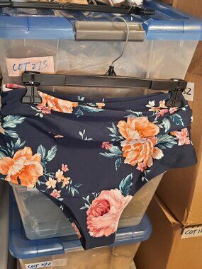 NEW ! Bikini One Pieces Bottom High Waist Light Orange/Purple Flowers Size 0X